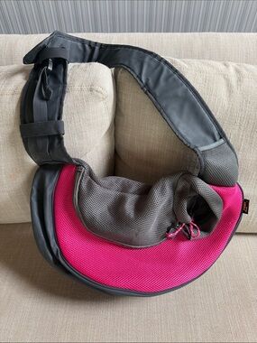 Hot Pink Pet Sling Carrier with Breathable Gray Mesh